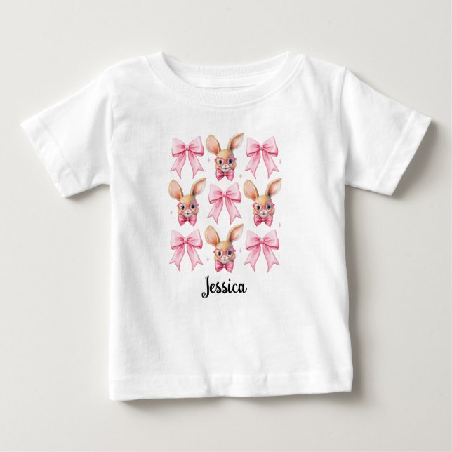 Camiseta De Bebé Conejo de Pascua con lazo coquette nombre personal (Anverso)