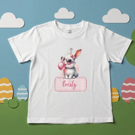 Camiseta De Bebé Conejo de Pascua con nombre personalizado rosa chi