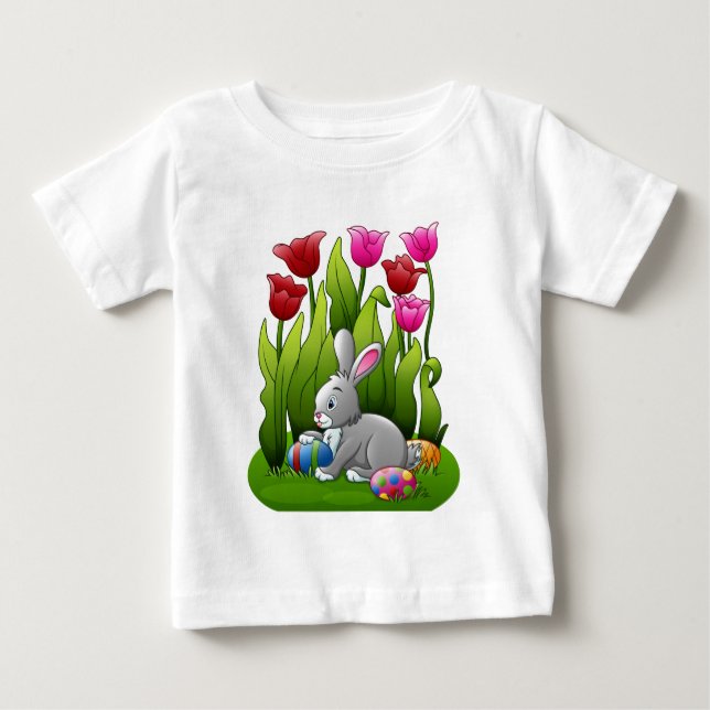 Camiseta De Bebé Conejo de Pascua escondiendo huevos de Pascua en t (Anverso)