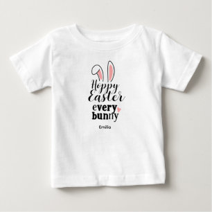 Camiseta De Bebé Conejo de Pascua Feliz con Nombre Personalizado