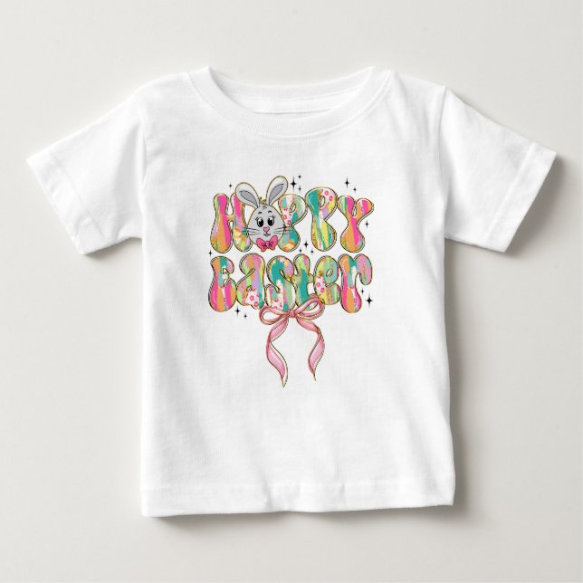 Camiseta De Bebé Conejo de Pascua Feliz Lazo Coquette (Anverso)