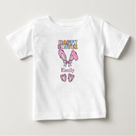 Camiseta De Bebé Conejo de Pascua Feliz Personalizado Rosa para Niñ