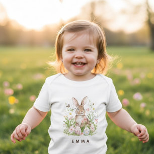 Camiseta De Bebé Conejo de Pascua Personalizado con Nombre de Bebé