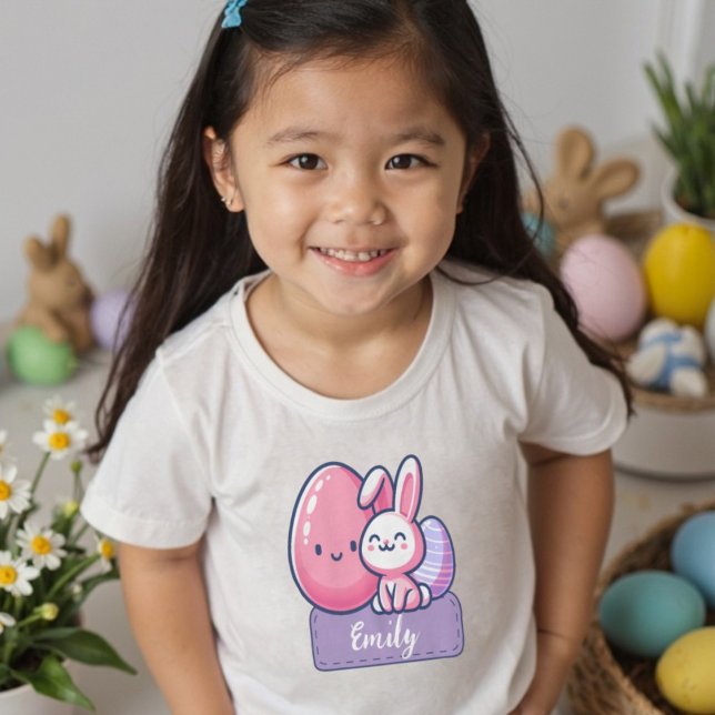 Camiseta De Bebé Conejo de Pascua Personalizado Huevo de Cute (Personalized Name Easter Bunny Eggstra Cute Toddler T-shirt)