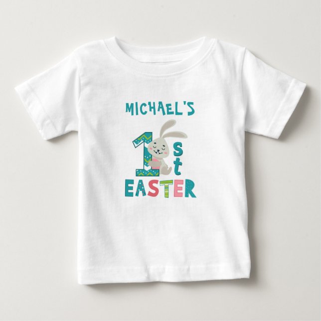 Camiseta De Bebé Conejo de Pascua personalizado para primer año (Anverso)