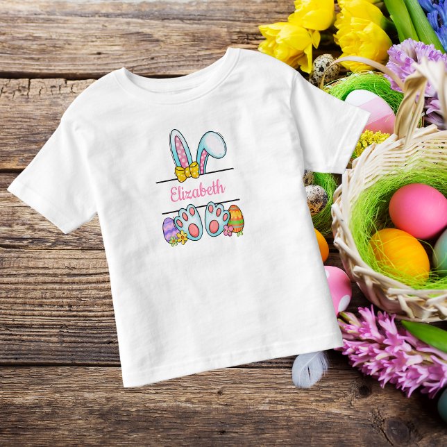 Camiseta De Bebé Conejo de Pascua rosa monograma para niñas  (Subido por el creador)