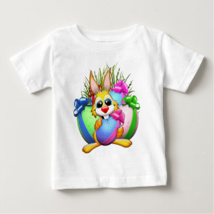 Camiseta De Bebé Conejo divertido mordiendo un huevo de Pascua