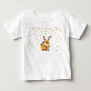 Camiseta De Bebé Conejo en una ducha puntos de Polka dorado