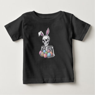 Camiseta De Bebé Conejo Esqueleto Sosteniendo Huevos de Pascua Cone