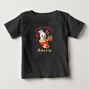 Camiseta De Bebé Conejo Feliz Amelia Nombre Personalizado