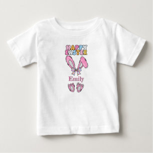 Camiseta De Bebé Conejo Feliz Pascua Personalizado Niñas Rosa