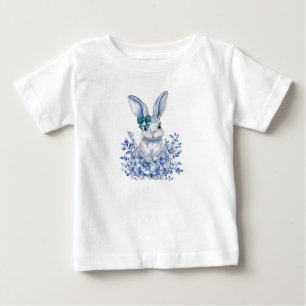 Camiseta De Bebé Conejo Floral Azul primer cumpleaños para niños
