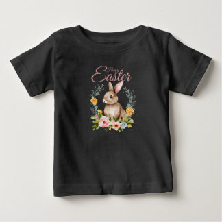 Camiseta De Bebé Conejo Floral Corona Pascua Aquarela Adorable