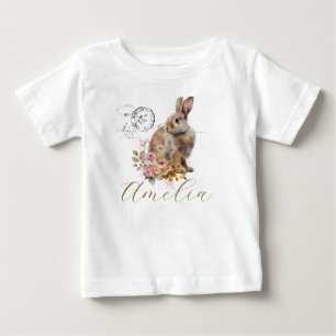 Camiseta De Bebé Conejo francés vintage personalizado con rosas 