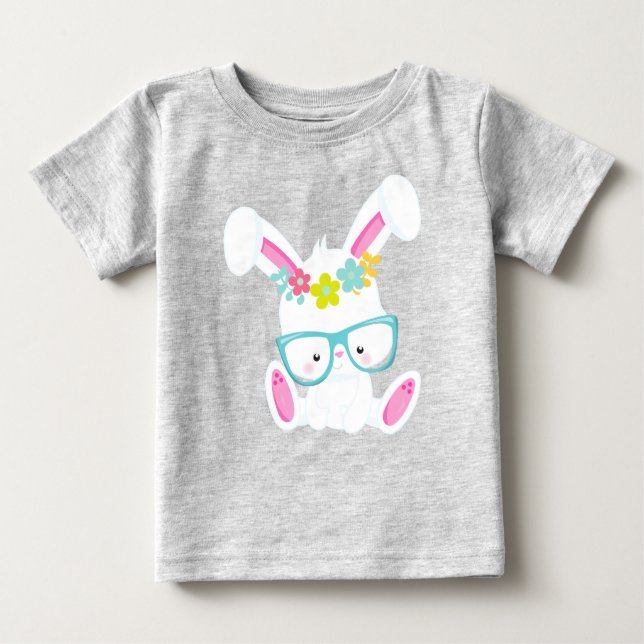 Camiseta De Bebé Conejo Hipster, Conejo Con Gafas, Conejo, Flores (Anverso)