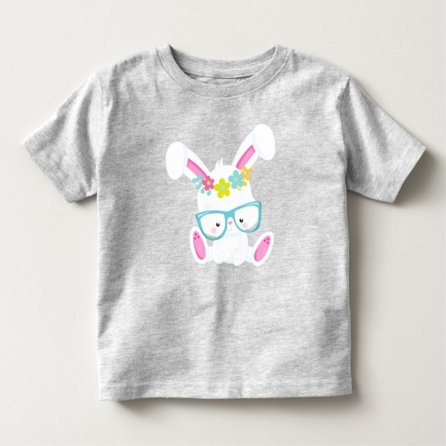 Camiseta De Bebé Conejo Hipster, Conejo Con Gafas, Conejo, Flores (Anverso)