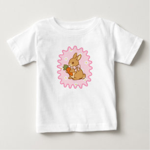 Camiseta De Bebé Conejo Kawaii Zanahoria Flores de Primavera