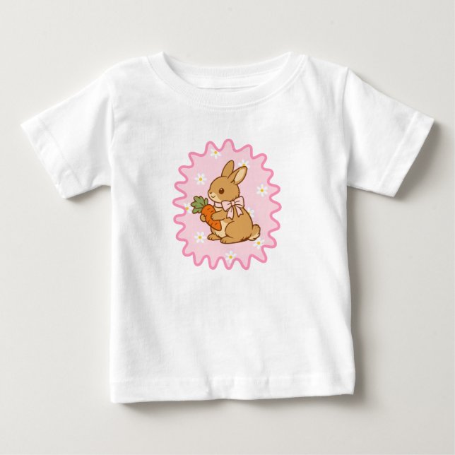 Camiseta De Bebé Conejo Kawaii Zanahoria Flores de Primavera  (Anverso)