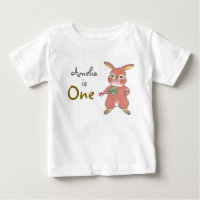 Conejo lindo 1 cumpleaños bebé camiseta