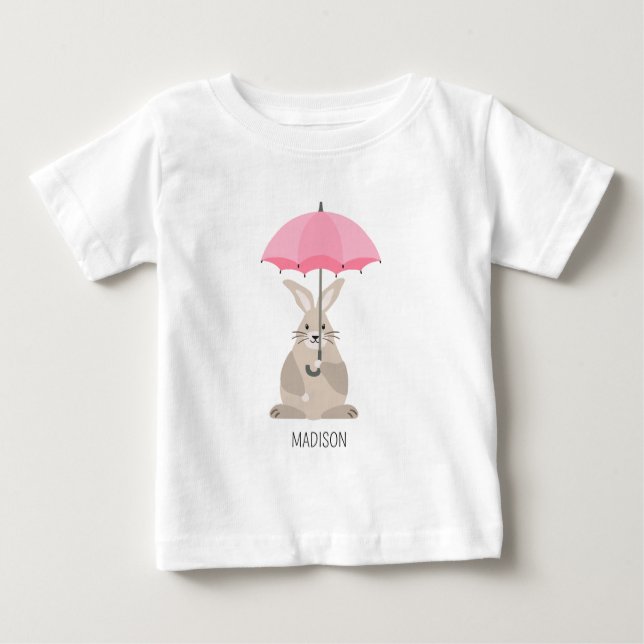 Camiseta De Bebé Conejo lindo con sombrilla nombre personalizado  (Anverso)