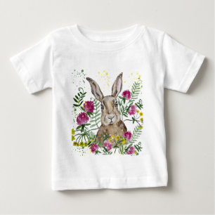 Camiseta De Bebé Conejo lindo en flores acuarelas