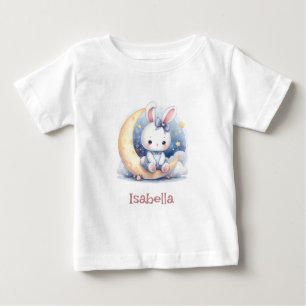Camiseta De Bebé conejo lindo sentado en la luna 