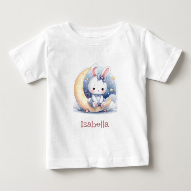 Camiseta De Bebé conejo lindo sentado en la luna  (Anverso)