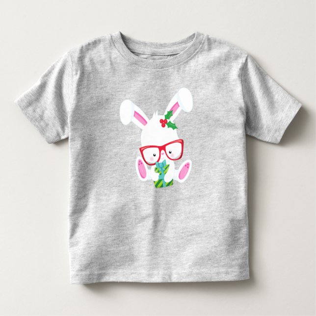 Camiseta De Bebé Conejo navidad, Conejo Hipster, Conejo Con Gafas (Anverso)