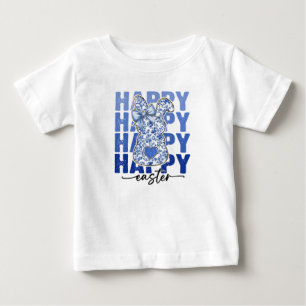 Camiseta De Bebé Conejo Pascua Brillo Floral Azul Coqueta