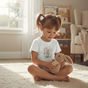 Camiseta De Bebé Conejo Pequeño Marco Floral Acuarela Infantil
