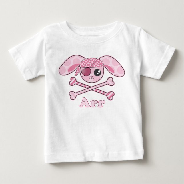 Camiseta De Bebé Conejo pirata rosado Kawaii (Anverso)
