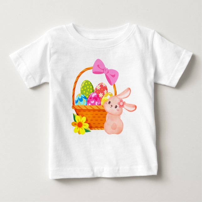 Camiseta De Bebé Conejo sencillo y dulce de la cesta de Pascua (Anverso)