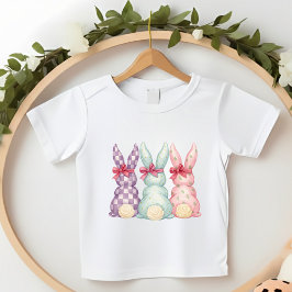 Camiseta De Bebé Conejos de Pascua para Niña Pequeña Lazos Rosados 