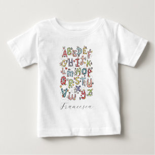 Camiseta De Bebé Conejos del alfabeto, mariposas, hadas y flores 