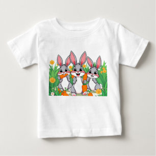 Camiseta De Bebé Conejos Personalizados Adorables comiendo zanahori