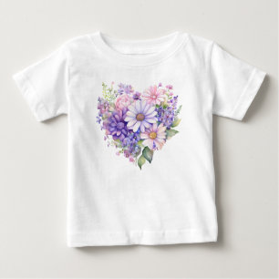 Camiseta De Bebé Conjunto a juego de corazón floral acuarela