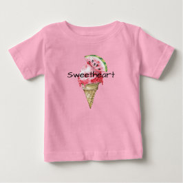 Camiseta De Bebé Cono de helado de sandía roja verde Corazón dulce