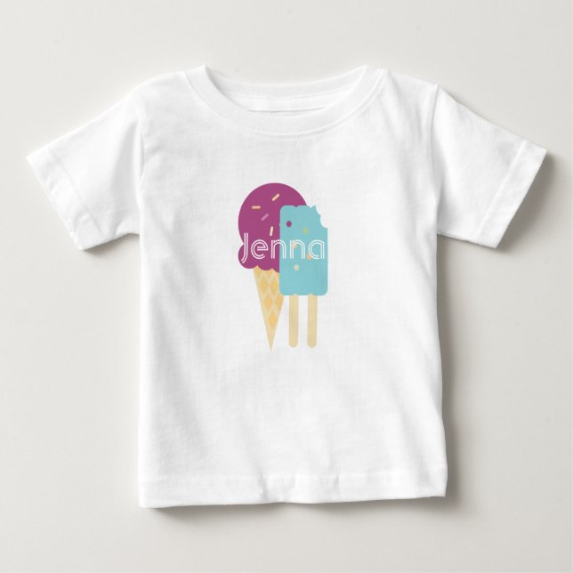 Camiseta De Bebé Cono de helado Niño Personalizado Nombre Personali (Anverso)