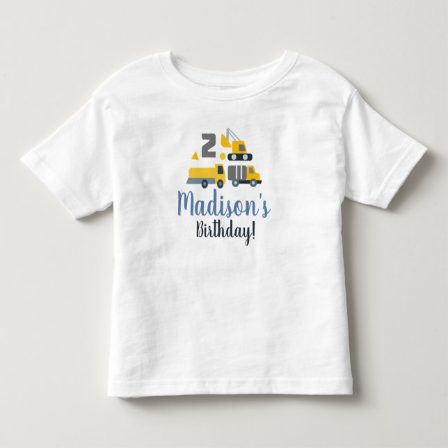 Camiseta De Bebé Construcción Cumpleaños Dos Vehículo Nombre Fiesta (Anverso)
