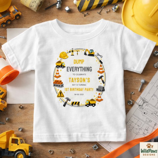 Camiseta De Bebé Construction 1ST Birthday | Builder Truck Party (Construction 1ST Birthday | Builder Truck Party Baby T-Shirt
)