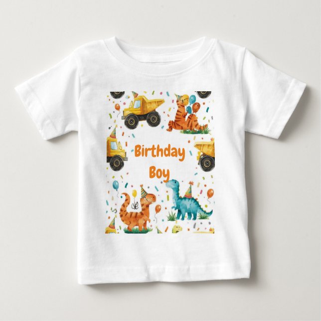 Camiseta De Bebé Construction Dinosaur Birthday Boy Personalized (Anverso)