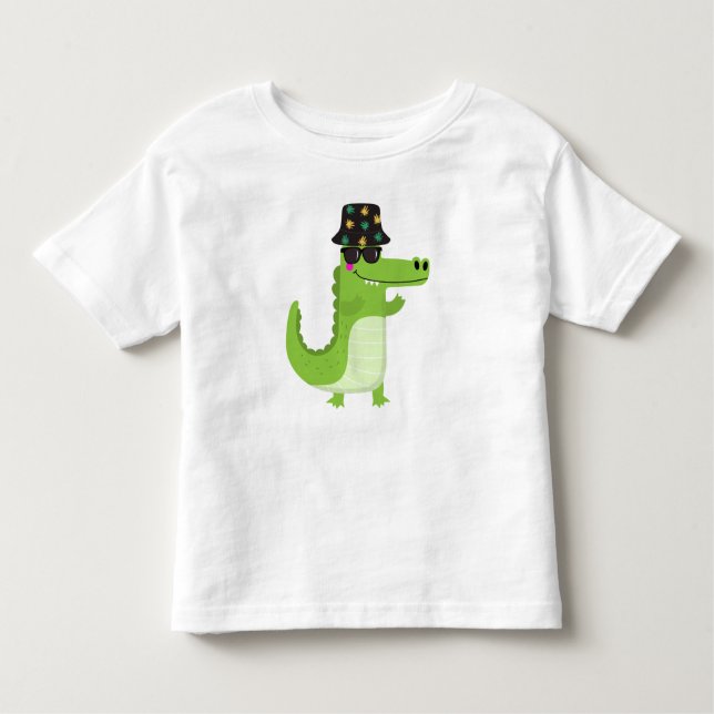 Camiseta De Bebé Cool Crocodile with Sunglasses & Leafy Bucket Hat (Anverso)