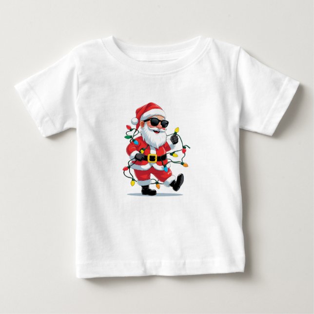 Camiseta De Bebé Cool Santa with Christmas Lights – Modern Festive  (Anverso)