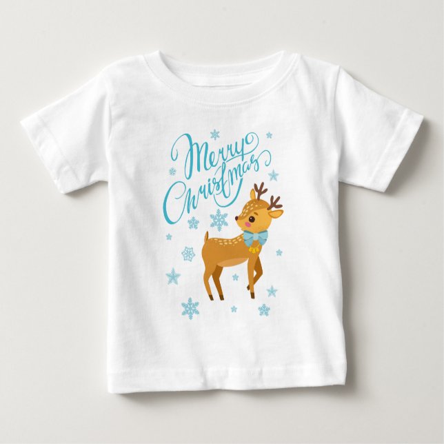 Camiseta De Bebé Copo de Nieve de Invierno Feliz Navidad Ciervo | D (Anverso)