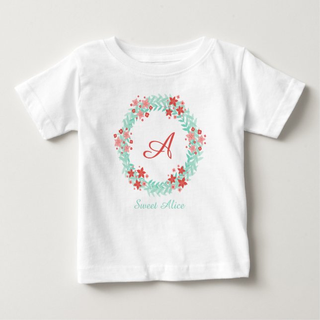Camiseta De Bebé Coral floral wreath design (Anverso)
