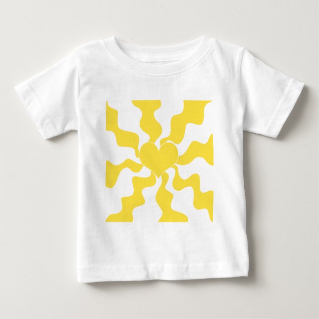 Camiseta De Bebé Corazón - Amarillo limón y blanco (Anverso)