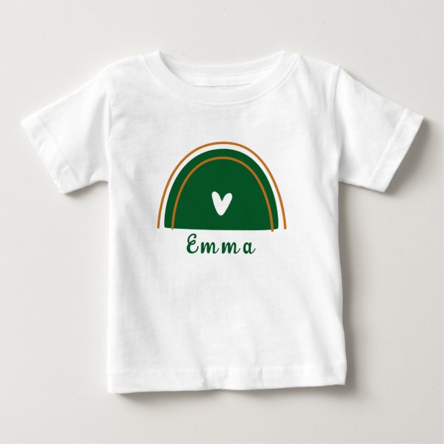 Camiseta De Bebé Corazón Boho Verde Arcoíris con Nombre Personaliza (Anverso)