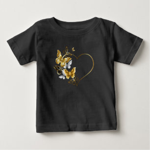 Camiseta De Bebé Corazón con mariposas doradas