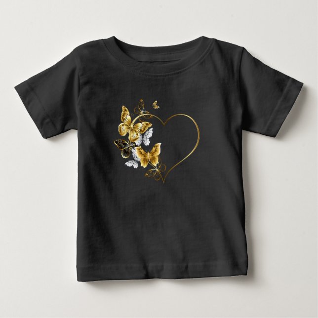 Camiseta De Bebé Corazón con mariposas doradas (Anverso)