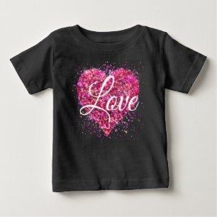 Camiseta De Bebé Corazón de amor con brillo rosa brillante